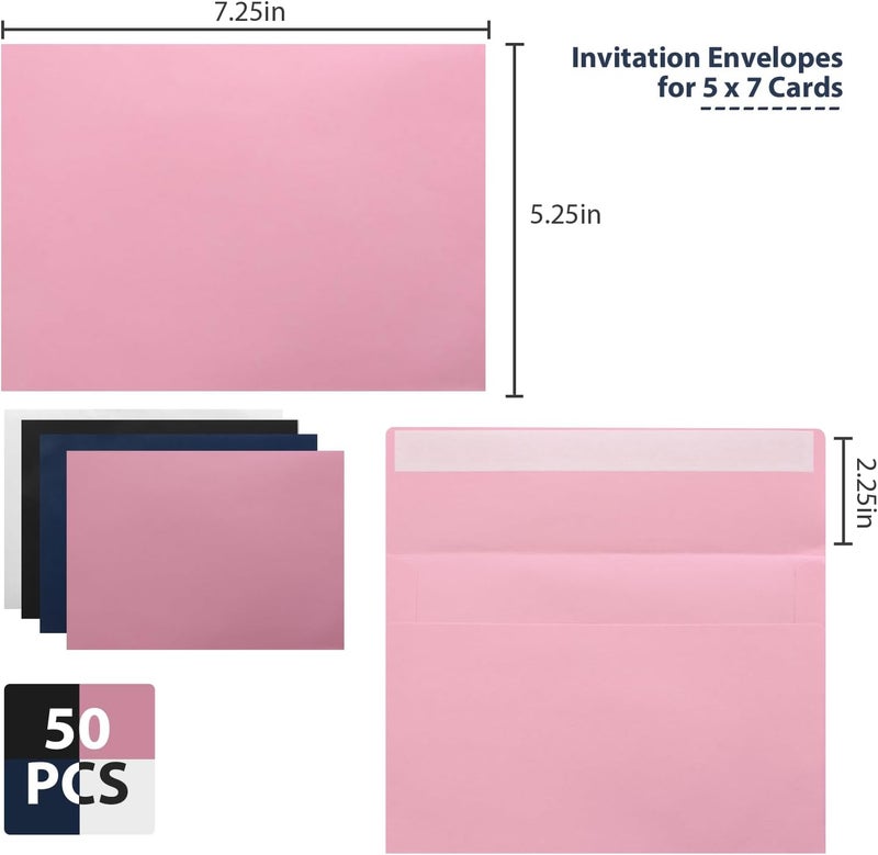 xflyxin 50 Packs A7 Envelopes,5x7 Envelopes for Invitations,Printable invitation envelope,Photos, postcards, greeting cards, mailings, Wedding Self-sealing (pink), Pink,White, ‎‎mf003 - Image 2